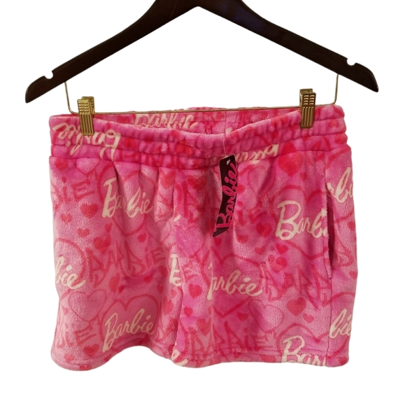 NWT Barbie Pink Graphic Shorts Soft Fleece Size Large - Picture 1 of 14